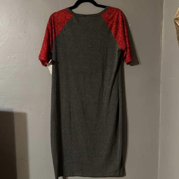 NWT Lularoe Julia dress Sz L in grey with deep red printed sleeves. - Picture 5 of 6
